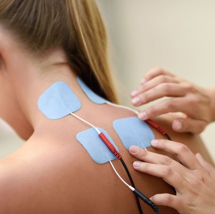 Electrical stimulation applied on the neck for physical therapy